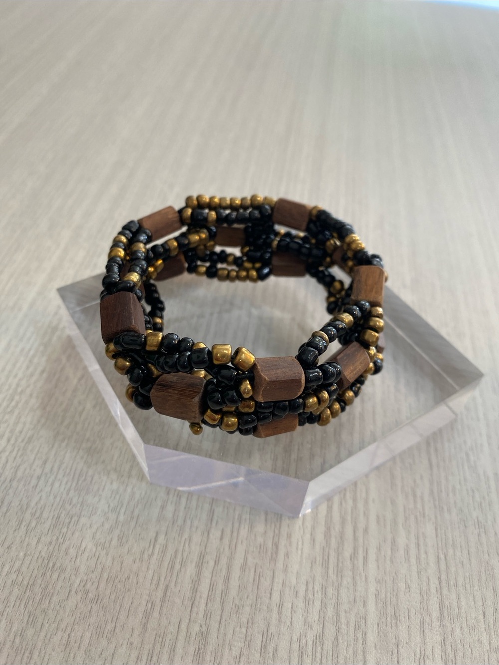 Handcrafted Black and Brown Beaded Wrap Bracelet